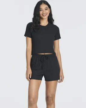 2 Pack: Women's Soft Ribbed Knit Crop Top & Short Set