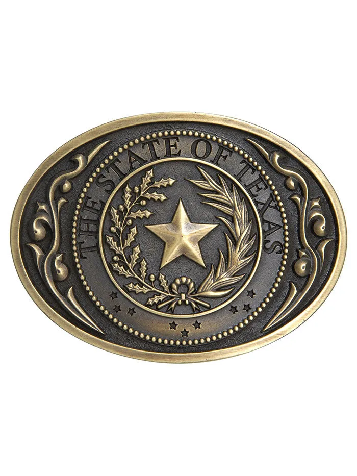 AndWest Mens 648-06 The State Of Texas Seal Buckle Antique Brass