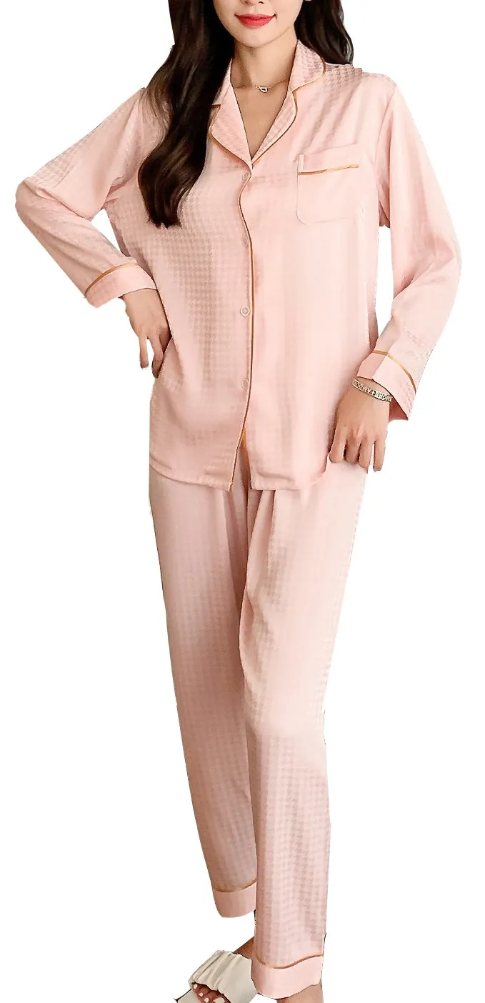 RH Pajamas Set Long Sleeve Womens Button Down Sleepwear Soft Pj Set S-L RHW4033