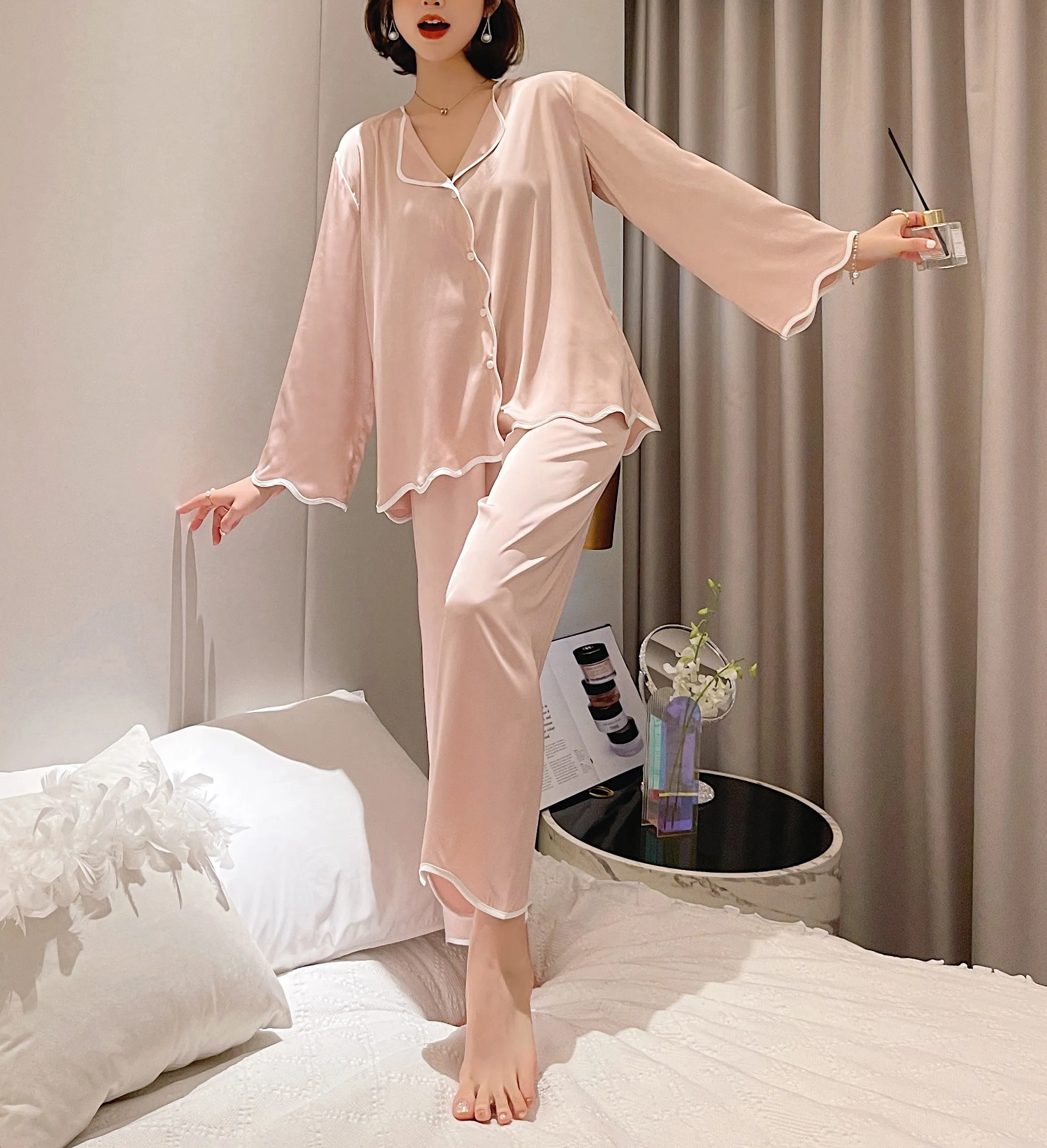 RH Pajamas Set Long Sleeve Womens Button Down Sleepwear Soft Pj Set S-L RHW4033